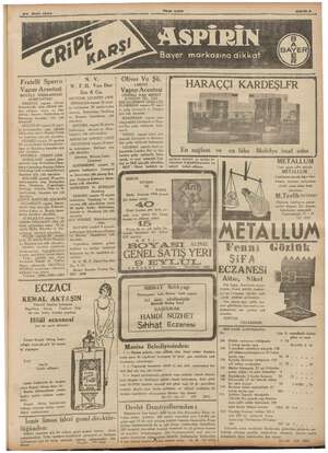  za Marı 1936 İYİ | Bayer markasına dikkat Sahife » B A BAYER E Fratelli Sperco | Vapur Acentesi ROYALE NEERLANDA!S PANYASI