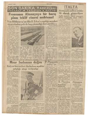    28 Mari 1936 YENİ ASIR TELGRAF:.6 TELEFON © RADYO Fransanın Almanyaya bir barış planı teklif etmesi muhtemel Von...