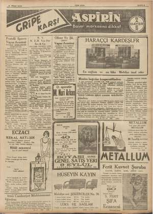    3 Nisan 1936 YENİ ASIR Sehife 9 İN Bayer markasına dikkat Fratelli Sperco Vap ur Acentesi PANY m SATURNUS vapuru ağ...