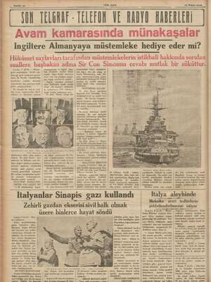    - Sahite 10 © YEN ASIR 10 Nisan 1936 DON TELURAE ELECON VE RADYO HABERLERİ Avam kamarasında münakaşalar İngiltere Almanyaya