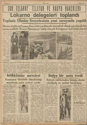    © YENİ ASIR ”ı Nisan 1936 — DON TELURAİ ELECON VE RADYO HABERLERİ Lokarno delegeleri toplandı Toplantı Uluslar Sosyetesinin