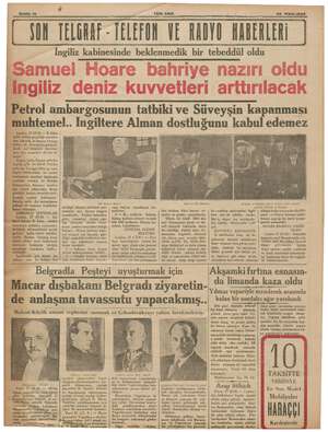    ,. Sahite 10 YENI ASIR SON TELGRAF - TELEFON VE RADYA ABERLERİ İngiliz kabinesinde beklenmedik bir tebeddül oldu ması için