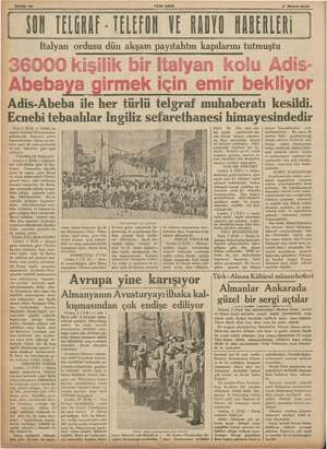  Sahife 10 YENI ASIR - 3 Mayısısse YON TELORAF TELEFON VE RADYO KABERLERİ Italyan ordusu dün akşam payıtahtın kapılarını...