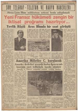  Sahife 10 YENİ ASIR zı Mayısı936 DON TERA - TELEFON VE AAOYO HABERLERİ Heryo Leon Blum mülâkatının neticesi henüz...