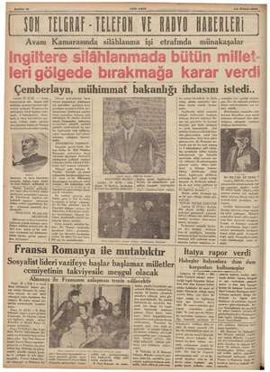    Sahite 10 YENI ASIR Ye i 23 Mayıs is: YON. TELLRAF - TELEFON VE AADYO KABERLERİ Avam Kamarasında silâhlanma işi etrafında