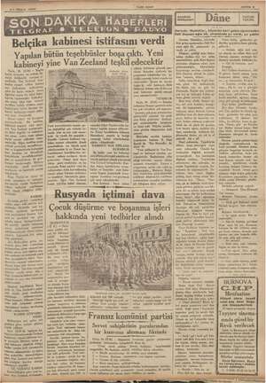    27 Mayıs 1935 SON TELGRA Belçika kabinesi istifasını verdi YL izim F © TELEFON e RADYO YENI Asır Yapılan bütün teşebbüsler