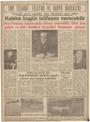    En YEN ASIK > m) 4 Haziran 1936 5 YON TELGRAF - TELEFON VE AAOYO HABERLERİ Fransada grevci ameleler bazı fabrikaları işgal