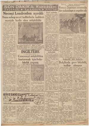    Necaşi Londradan ayrıldı Buna sebep zecri tedbirlerin aki masiyle hadis olan müşküldür Londra, 18 (A.A) — Habe- şistanın