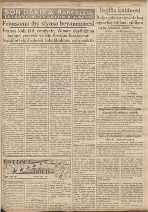    | hakk, kında İkinda ayân meclisinde L. 24 Haziran 1936 ON“e. (Fransanın dış siyasa beyannamesi li RADYO. Fransa kollektif