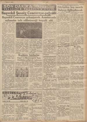    l 1 Temmuz 1936 e. TELGRAF Tr Başvekil Slm Ceiöreye ezeli VENLASIR > Sahife 5 Başvekili Cenevreye gelemiyecek. Avusturyada
