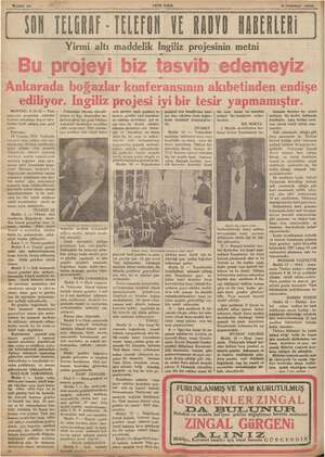  Sahite 10 EE o STemmyz 1936 SON, TELGRAF - TELEFON VE RADYO HABERLERİ MONTRO, 8 (A.A) — Türk fından tevdi edilmiş yeni şekil