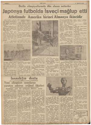  YENİ ASIR Berlin olimpiyatlarında dün alınan neticeler 6 Ağuslos 1936 v Japonya futbolda Isveçi mağlup etti Atletizmde...