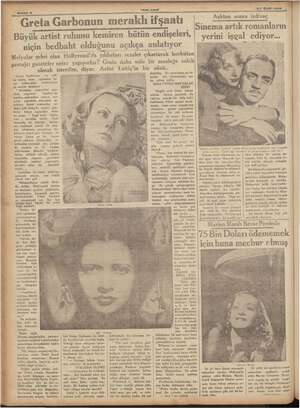    TENT AS - 27 Eylül1936 Greta Garbonun meraklı ifşaatı |. | Sinema artık romanların Büyük artist ruhunu kemiren bütün...