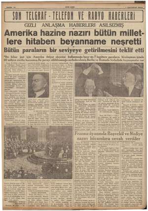    Sahlite 10 YEN! ASIR İ 1 Teşrinievel 1936“ YON TELGRAF - TELEFON VE RADYO HABERLERİ GIZLI ANLAŞMA HABERLERİ ASILSIZMIŞ...