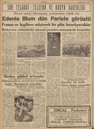  i i — : : Sahife 10 TENTASN 10 Teşrimevei is36 DON TELGRAF ELERON VE RADYO HABERLERİ Sovyet notası Almanyanın protestosunu