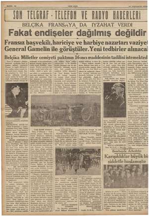    Sahne 10 YENİ ASIR 18 leşrinievel 1935 JON TELGRAF - TELEFON VE RADYO HABERLERİ BELÇIKA FRANSAYA DA IYZAHAT VERDİ Fakat...