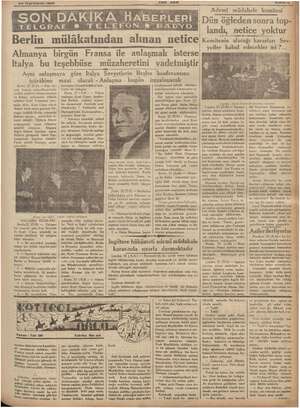  24 Teşrinlevel 1936 .SON DAKİ TELGRAF © TELEFON RA i Berlin mülâkatından alınan netice Almanya birgün Fransa ile anlaşmak...