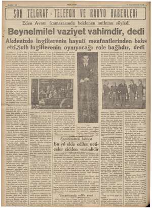    Sahhe 10 YENİ ASIR 7 ıeşrınisanı (1935 YON LüRAE ECO VE KAYU HABERLERİ Eden Avam kamarasında beklenen nutkunu söyledi...