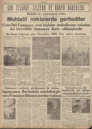  vey i ya Sahlte 10 AŞ YENİ ASIR AŞ 12 Teşrinisani 1936 VON TELRAİ ELERON VE AADYO GARERLERİ Madridi ele geçiremiyen âsiler