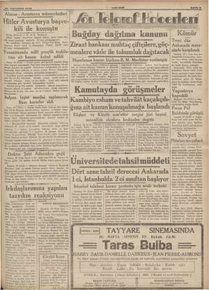    20 Teşrinisani 1936 Alman - Avusturya münasebetleri Hitler Avusturya başve- kili ile konuştu MEL Berlin, 19 (A.A) — D. N.B.