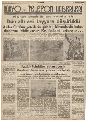    TEE 22 TeşrinisanI 1936 60 tayyare arasında bir hava muharebesi oldu ün altı asi tayyare düşürüldü - Asiler...