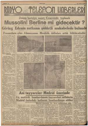  Sahite 10 Wiussolin Dokuz hariciye nazırı Cenevrede toplandı Berline mi gidecektir Göring Edenin nutkuna şiddetli mukabelede