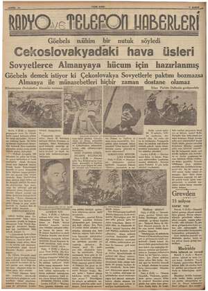    YENİ ASIR Göebels mühim bir nutuk söyledi Cekoslovakyadaki hava üsleri Sovyetlerce Almanyaya hücum için hazırlanmış Göebels