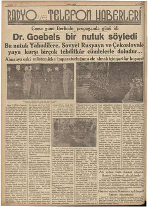    Sahlte 10 YENI ASIR Cuma günü Berlinde propaganda günü idi 'Dr. Goebels bir nutuk söyledi Bu nutuk Yahudilere, Sovyet...