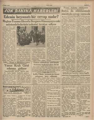    4 2 Mart 1937 a. YENİ ASIR | Edenin beyanatı bir cevap mıdır? Meşhur Fransız filezofu Bergson Almanyaya eski a ka iadesini