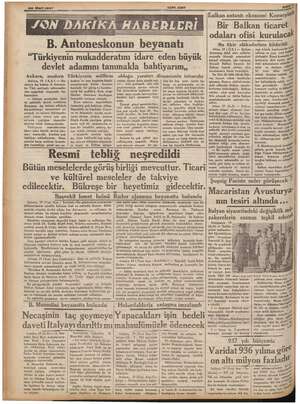    a B. Antoneskonun beyanatı “Türkiyenin mukadderatını idare eden büyük devlet adamını tanımakla bahtiyarım,, Ankara, modern