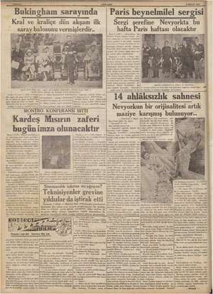  Sahife 6 YENİ ASIR 8 MAYIS 1937 Bukingham sarayında | Paris beynelmilel sergisi Kral ve kraliçe dün akşam ilk Sergi şerefine