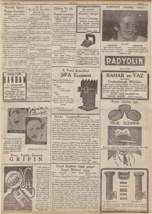    SALI 11 MAYIS 1937 Fratelli Sprco Vapur Acentası ROYALE NEERLANDA!S a din del ül iyed. kleniyor. Yü ir Varna ve LL yük ala-