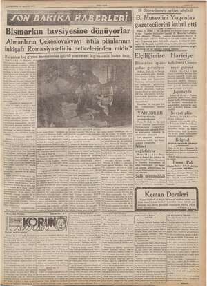    ÇARŞAMBA 12 MAYIS 1937 Ür elekler Bismarkın tavsiyesine dönüyorlar YENİ ASIR Almanların Çekoslovakyayı istilâ plânlarının