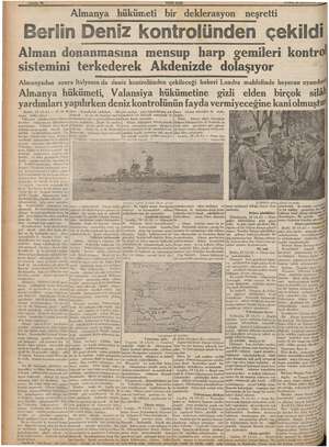  Sahife FO YENİ ASIR Almanya hükümeti bir deklerasyon neşretti Berlin Deniz kontrolünden çekildi Alman donanmasına mensup harp