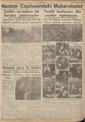  SAHIFE 1. ankin “ YENİ ASIR 23 SON TEŞRİN SALI 1937. — Cephesindeki Muharebeler Çinliler nevmidane bir | Pasifik konferansı