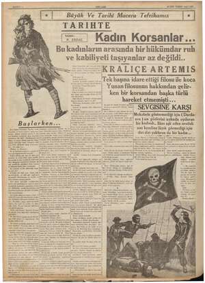  SAYFA :ö Başta lm. vi YENLASIR Büyük Ve Tarihi Macera Tefrikamız 9 YAZAN: K N. ERDAL TARIHT 30 SÖN TEŞRİN SALI 1937 E adın