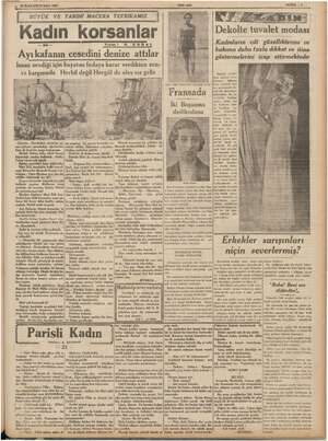    « 1937 SAYFA :7 A ANY 7 — , i Kİ E | | BÜYÜK VE TARİHİ MACERA TEFRİKAMIZ | Nİ Kadın korsanlar Dek MER ETML AL Kadınların