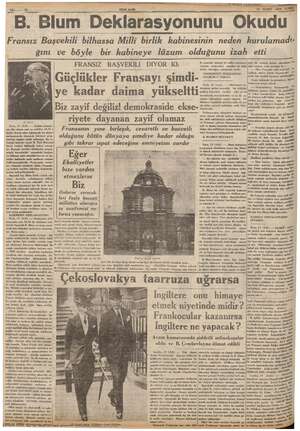    çin iler YENİ ASIR 18 MART 1938 CUMA B. . Blum Deklarasyonunu Okudu Fransız Başvekili bilhassa Milli birlik kabinesinin...