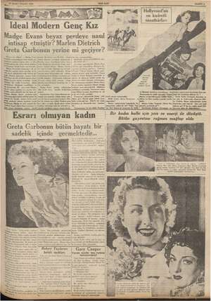    . 27 MART PAZAR 1938 Ideal Modern Genç Kız Madge Evans beyaz perdeye > nasıl HK intisap etmiştir? Marlen Dietrich Greta...