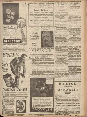    3. NİSAN PAZAR 1938 "a mukabilinde büyük bir tib PER LODENT diş macunu Me PERLODENT fenni bır TURAN tuvalet sabunlarını,