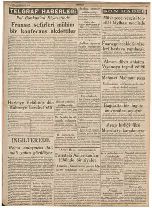    - vekâleti i i Müvazene vergisi ten- zilât lâyihası meclisde 6 Pol Bonkur'un Riyasetinde - Fransız sefirleri mühim bir...