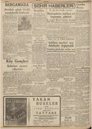  SAYFA iz. BERGA MADA Atatürk günü büyük tezahüratla kutlandı (İŞEHiR HABERLERİ Belediye | İlk öğretim kurulu kararları Londra
