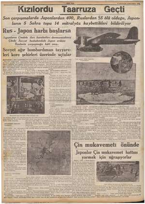    YENİ ASIR 3 AĞUSTOS ÇARŞAMBA 1938, “ Kızılordu Taarruza Geçti Son çarpışmalarda Japonlardan 400, Ruslardan 55 ölü olduğu,