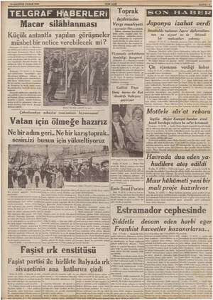    14 AGUSTOS PAZAR 1938 Macar silâhlanması Lc VİNİ YENİ Küçük antantla yapılan görüşmeler milsei bir netice verebilecek mi ?