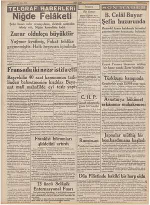    3 AGUSTOS SALI 1938, Ne Arasıra e Felâkeli Iki Izmir a SONAR Bünle amli ar m ve e em ae a ii b Şehri basan sular...