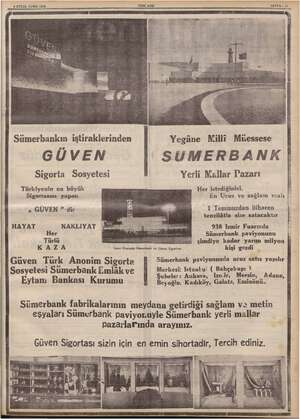    TEN | 9 EYLÜL CUMA 1938 amaaa mam Sümerbankın iştiraklerinden Yegâne Milli Müessese GUVEN SUMERBANK Sigorta Sosyetesi Yerli