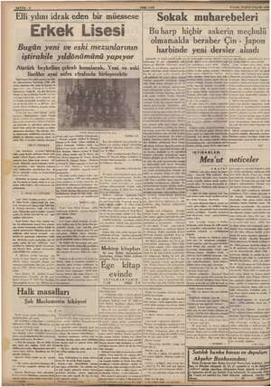  ; ELLA e AREL ASIR e ” ŞILEK TEŞRİN PAZAR 1938 Elli yılını idrak eden bir müessese Sokak muharebeleri Erkek Lisesi Bu harp