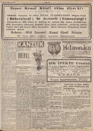    ii — 18 ILK TEŞRİN SALI 1938 YENİ ASIR SAYFA:9 Gözünüzü kafilesine Kolonyalarıraı Kolonya Fezacı Kemal Kâmii Aktaş diyor ki