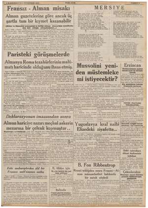    Fransız Deha misakı | Alman gazetelerine göre ancak üç şartla tam bir kıymet kazanabilir © wHitler ve Mussolini arasındaki