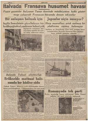  YENI ASIR 17 Kânunuevvel Cum: 1938 Iitalvada Fransava husumet havası Faşist gazeteler İtalyanın Tunus üzerinde müddeiyatını